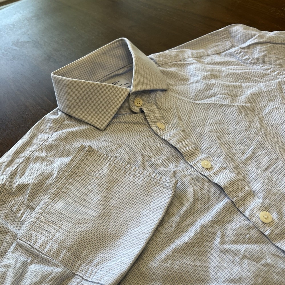 Charles Tyrwhitt Dress Shirt Mens 15.5/35 Blue Geometric Slim Fit French Cuff